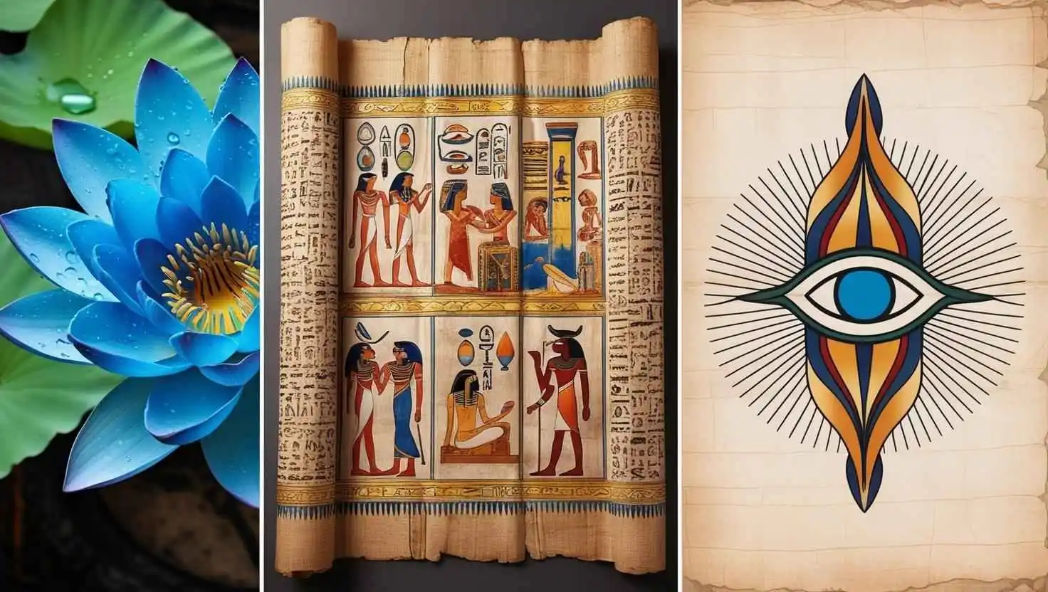 The blue lotus, Egyptian papyrus and the symbol of the third eye