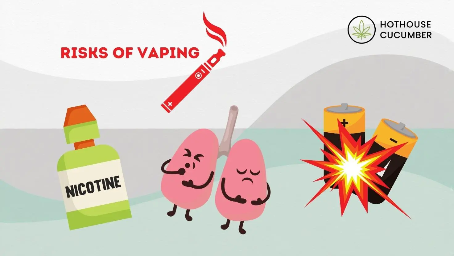 Risks of vaping such as nicotine addiction, possible lung irritation and battery explosion