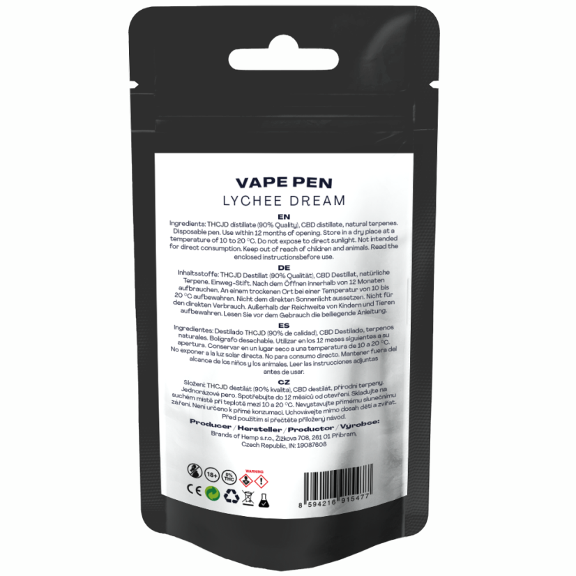 Canntropy THCJD Vape Pen Lychee Dream, THCJD 90% kvaliteet, 1 ml