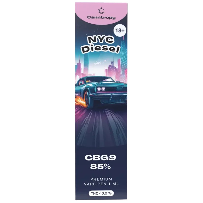 Canntropy CBG9 jednorazové vape pero NYC Diesel, kvalita CBG9 85 %, 1 ml