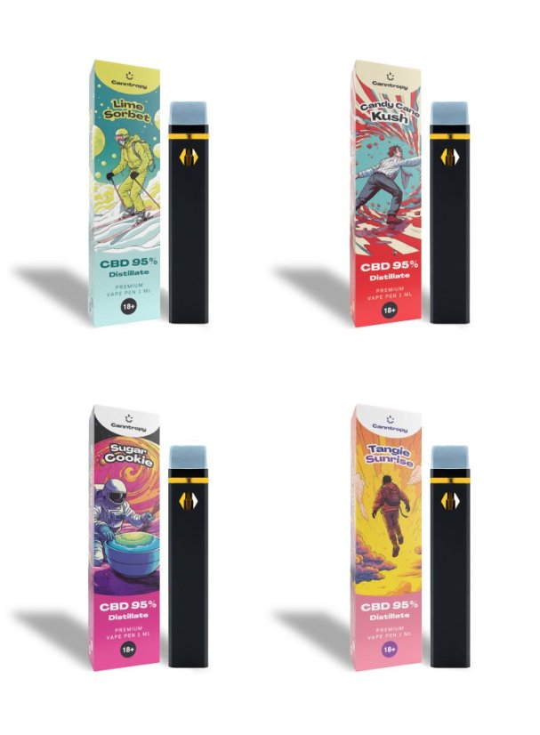 Canntropy CBD kertakäyttöiset höyrystimet, All in One Set - 4 makua x 1 ml.