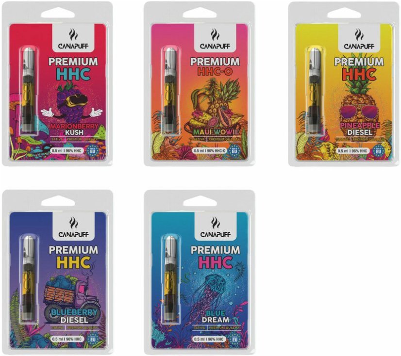 CanaPuff HHC Cartridge bundle, 96 % HHC, All in One Set - 5 flavours x 0.5  ml