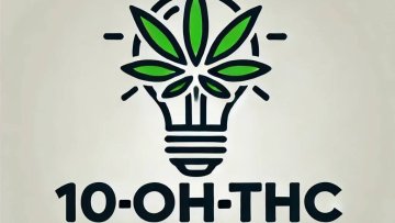 Żarówka z liściem konopi i napisem pod spodem: 10-OH-THC