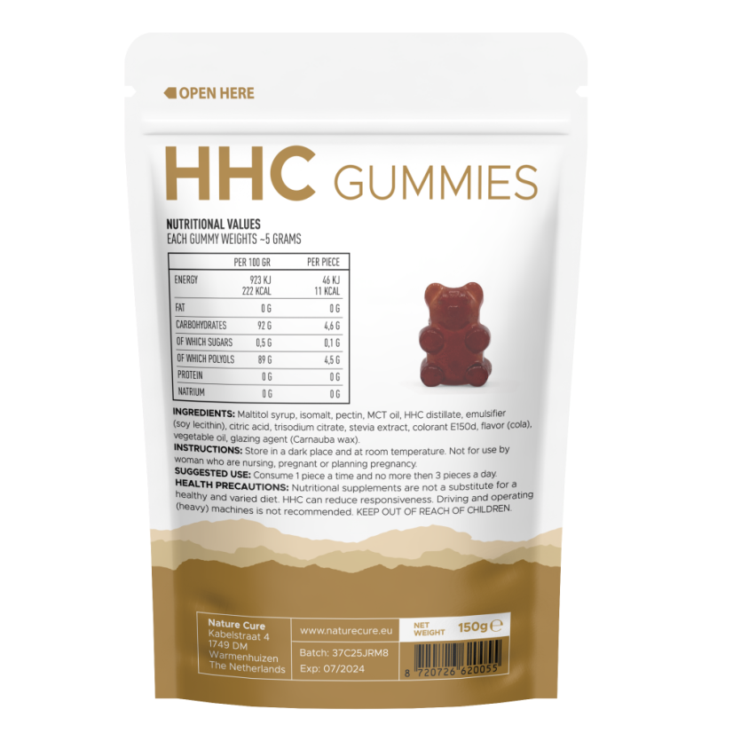 Nature cure HHC oursons gommeux VEGAN sans sucre, 750 mg (30 pcs x 25 mg), 150 g