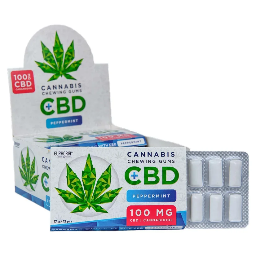Guma do żucia Euphoria, 100 mg CBD, 12 szt. - Mięta pieprzowa, 17 g
