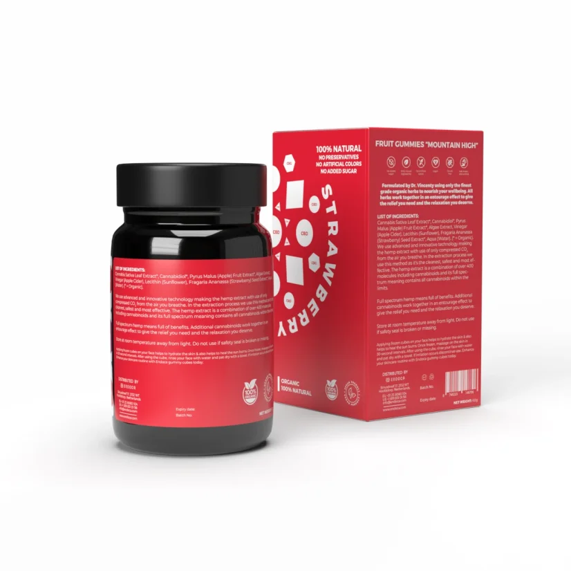 Endoca CBD Gummis „Mountain High“, 300 mg CBD, Erdbeergeschmack, 30 Stück, 60 g