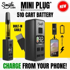 Smyle Labs Mini Plug 510 Cart Battery z wbudowanym kablem USB-C, regulacją napięcia, wyświetlaczem LED - losowy kolor