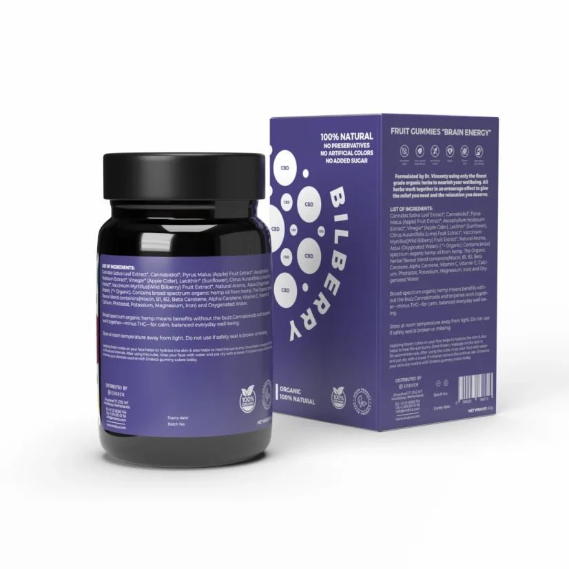 Endoca CBD-Gummis Brain Energy, 40 mg CBD, Heidelbeer-Geschmack, 30 Stück, 60 g