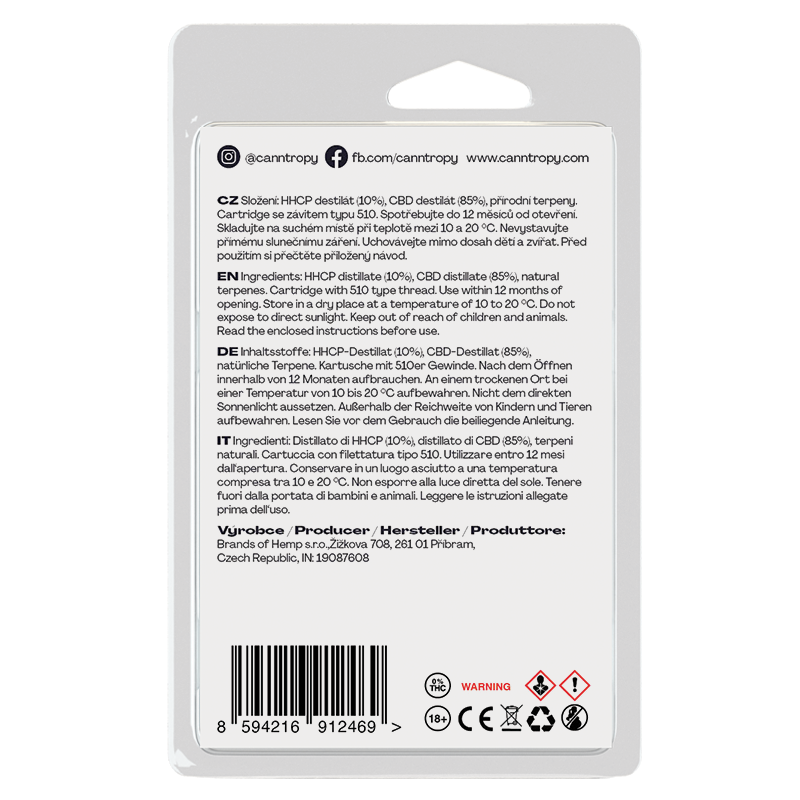 Canntropy HHCP Cartridge Sour Tangie - 10 % HHCP, 85 % CBD, 1 ml
