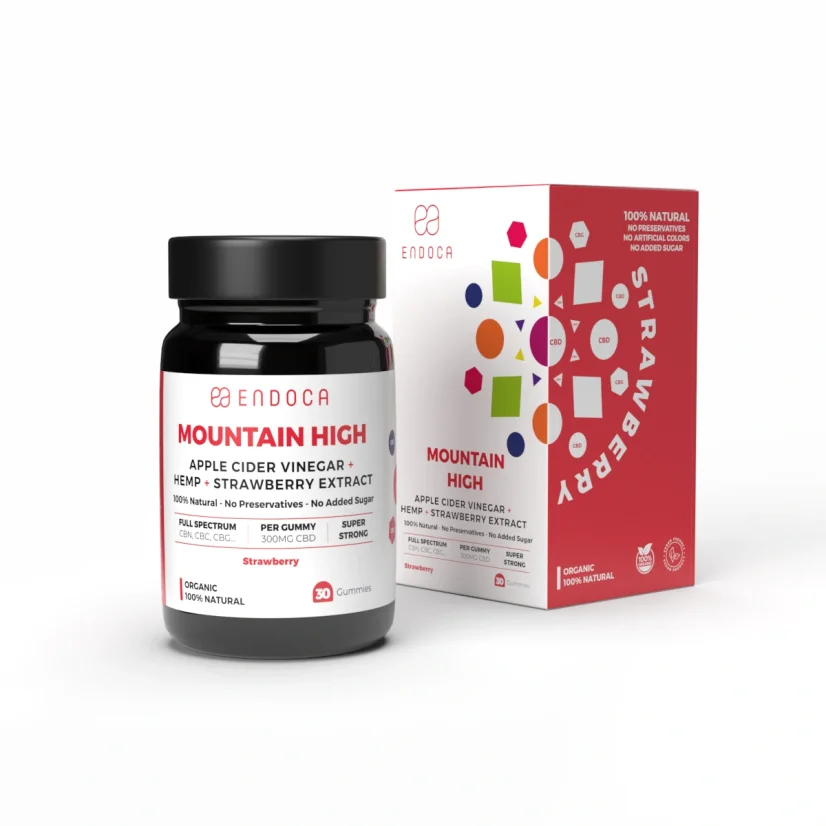 Endoca CBD Gummis „Mountain High“, 300 mg CBD, Erdbeergeschmack, 30 Stück, 60 g