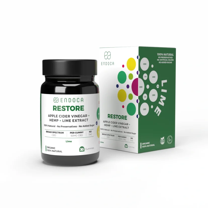 Endoca CBD Gummis „Restore”, 60 mg CBD, Limettengeschmack, 30 Stk., 60 g