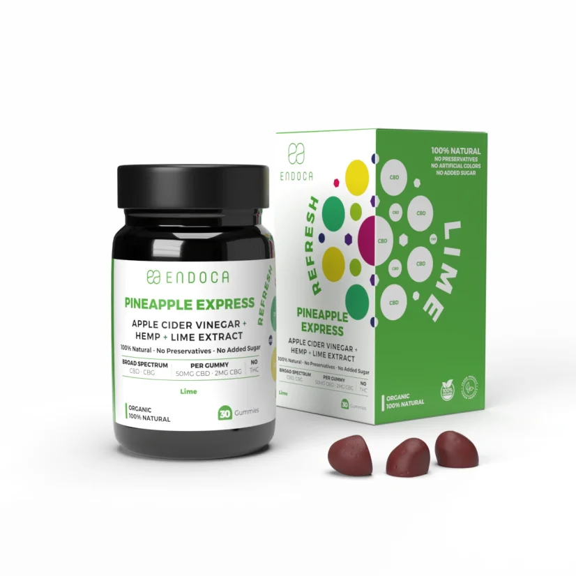 Endoca CBD Gummis Pineapple Express, 50 mg CBD, 2 mg CBG, Limettenaroma, 30 Stk., 60 g