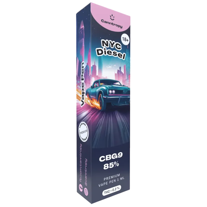 Canntropy CBG9 jednorazové vape pero NYC Diesel, kvalita CBG9 85 %, 1 ml