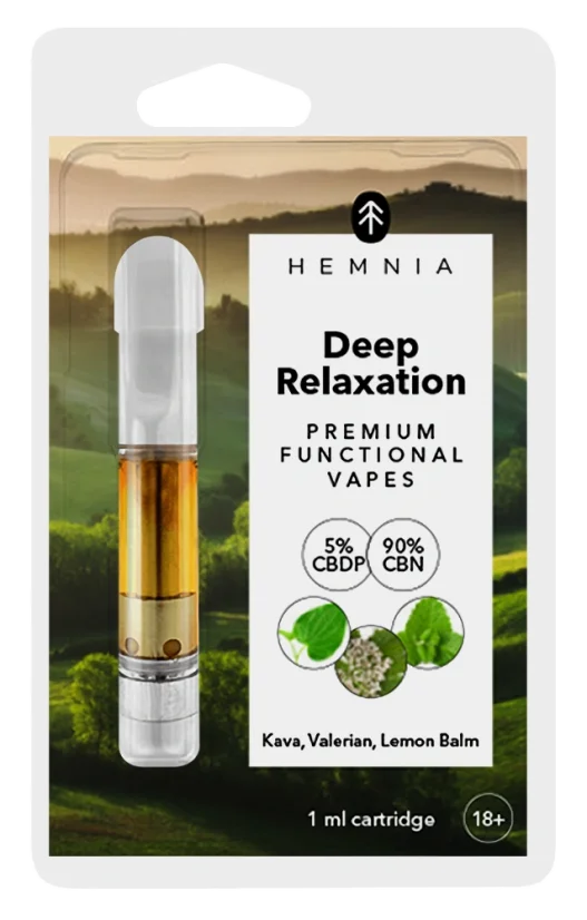 Hemnia Deep Relaxation - Cartridge, 5 % CBDP, 90 % CBN, kava kava, valerian, sitruunamelissa, 1 ml
