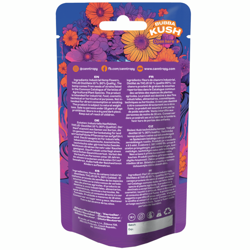 Canntropy THCJD Flower Bubba Kush, jakość THCJD 90%, 1 g - 100 g