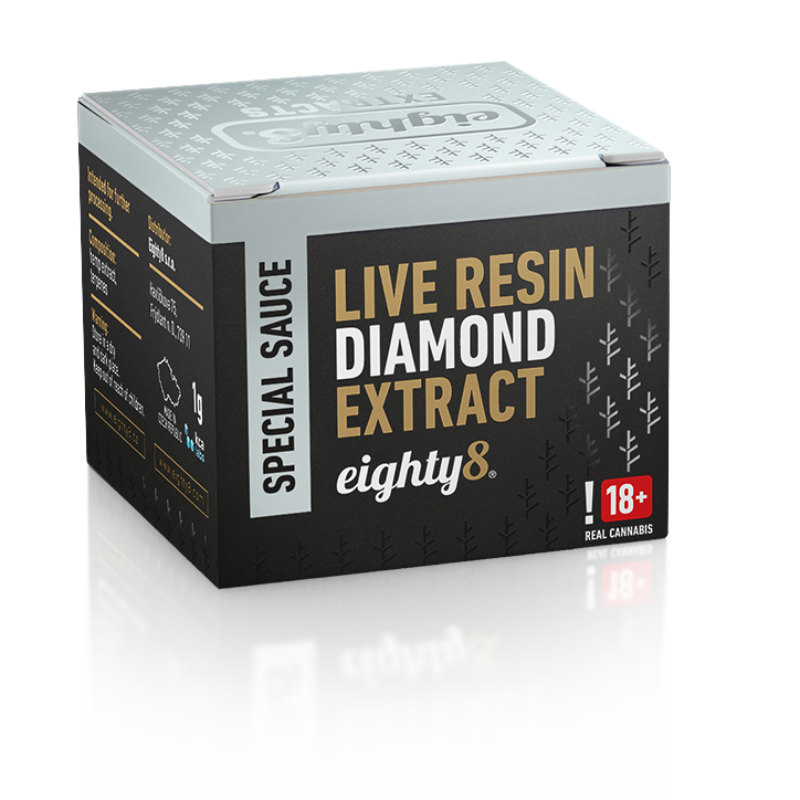 Extrato de diamante de resina viva Eighty8 CBD, 92 % CBD, 1 g