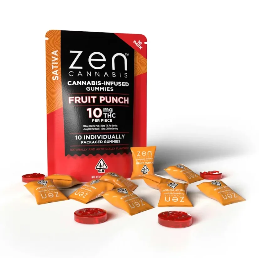 Zen CBD THC+ Gummies Fruit Punch Sativa, 10 τμχ, 200 mg