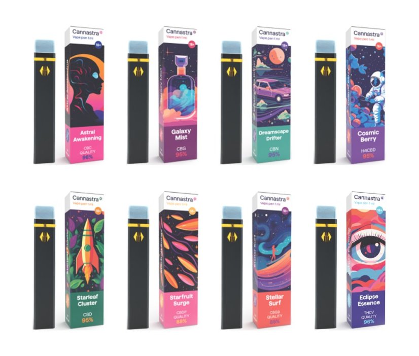 Cannastra Set di vapori monouso per cannabinoidi, tutto in uno - 8 gusti x 1 ml