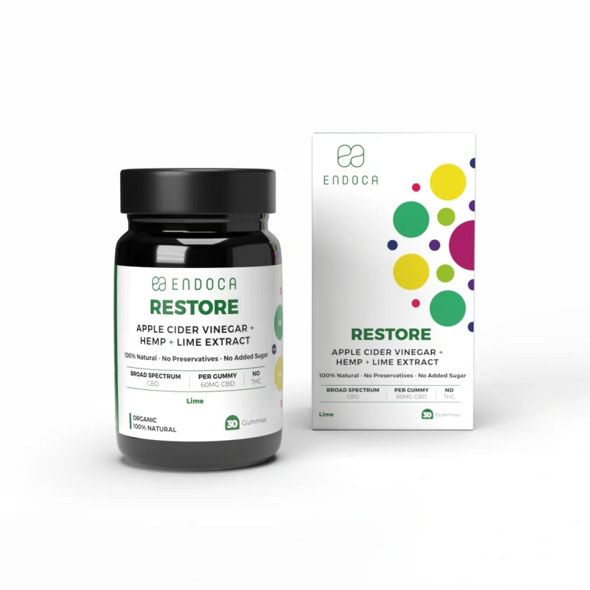 Endoca CBD Gummis „Restore”, 60 mg CBD, Limettengeschmack, 30 Stk., 60 g