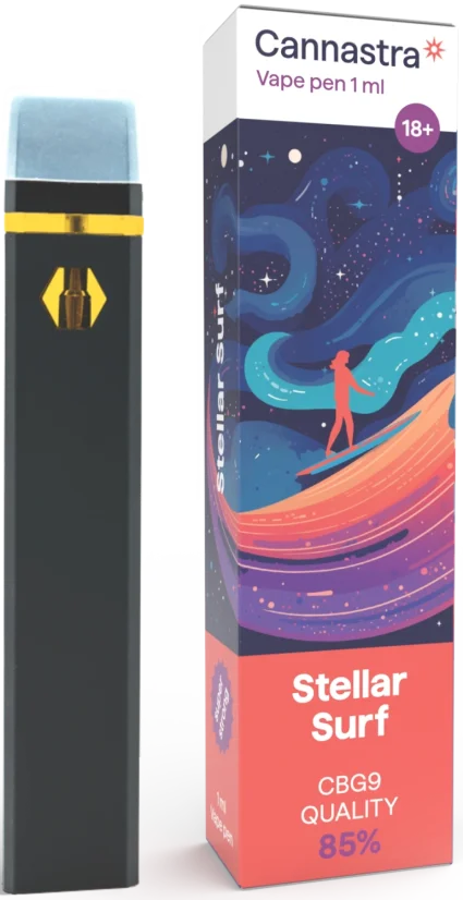 Cannastra CBG9 jednorazové vape pero Stellar Surf, CBG9 85% kvalita, 1 ml