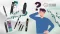 Illustration of a man deciding between different types of vaporizers and e-cigarettes with the Hothouse Cucumber logo in the top right corner.