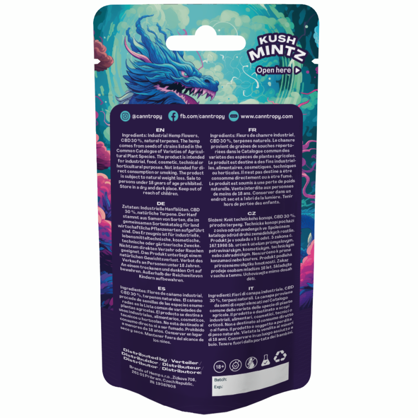 Canntropy CBD Blommor Kush Mintz, CBD 30 %, 1 g - 100 g