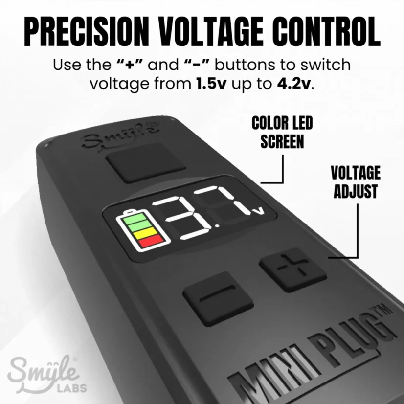 Smyle Labs Mini Plug 510 Cart Battery z wbudowanym kablem USB-C, regulacją napięcia, wyświetlaczem LED - losowy kolor