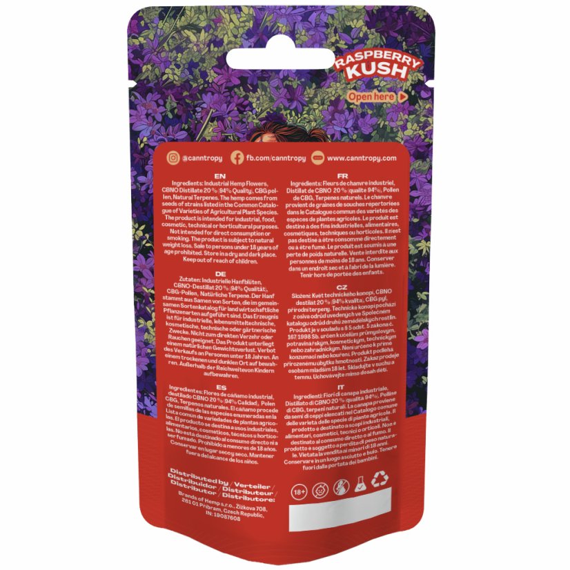 Canntropy CBNO Flower Raspberry Kush, CBNO 94% kvalita, 1 g - 100 g