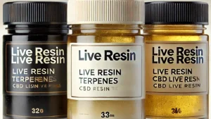 Three containers, black with live resin and transparent with live resin terpenes and CBD live resin