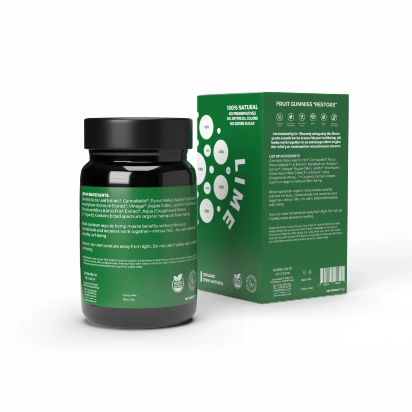 Endoca CBD Gummis „Restore”, 60 mg CBD, Limettengeschmack, 30 Stk., 60 g