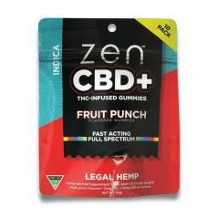Zen CBD THC+ Gummies Fruit Punch Indica, 10tk, 200mg