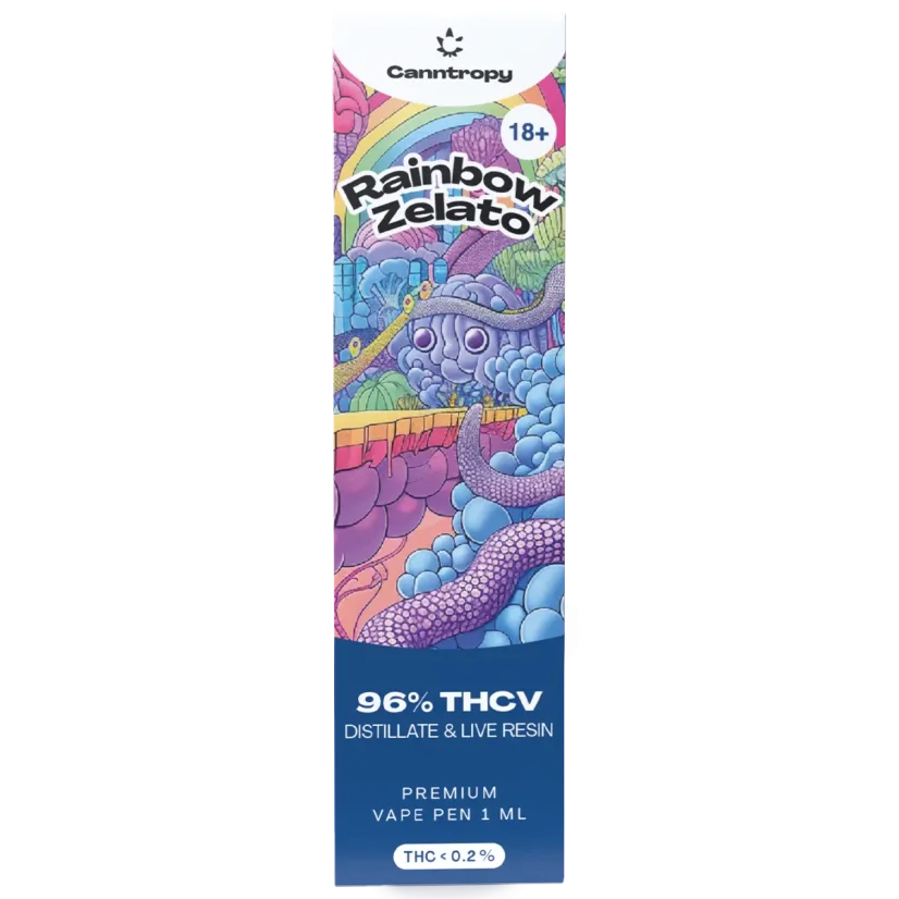 Canntropy THCV Disposable Vape Pen Rainbow Zelato live resin terpenes, THCV 96% quality, 1 ml