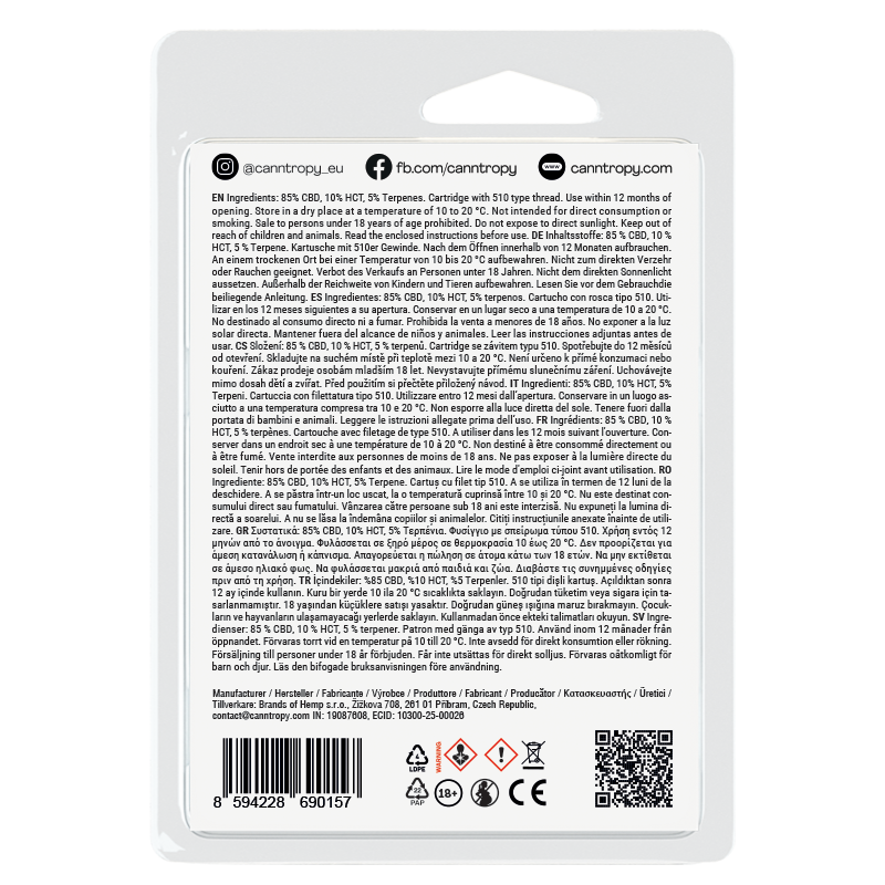 Canntropy HCT Cartridge 24K Gold Punch,  HCT 10 %, 1 ml