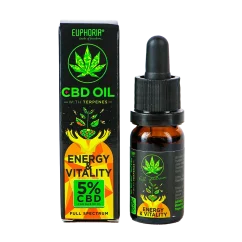 Euphoria CBD aliejus 5% su terpenais, 10 ml, 500 mg - Energija ir gyvybingumas