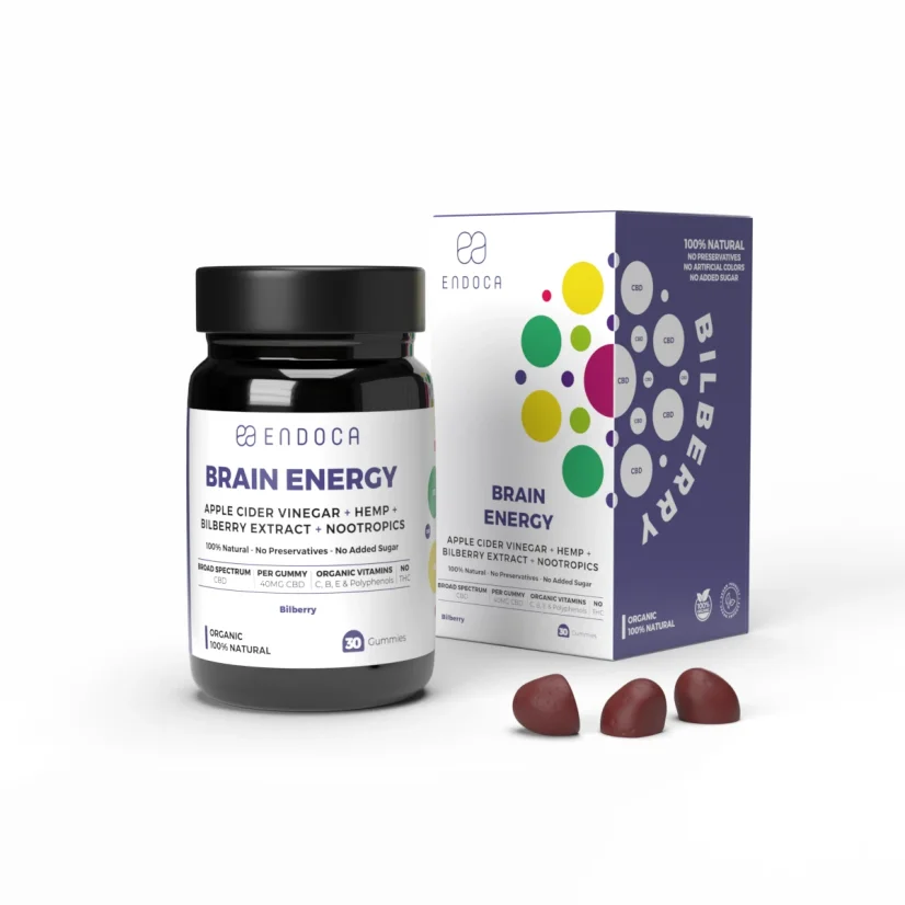 Endoca CBD-Gummis Brain Energy, 40 mg CBD, Heidelbeer-Geschmack, 30 Stück, 60 g