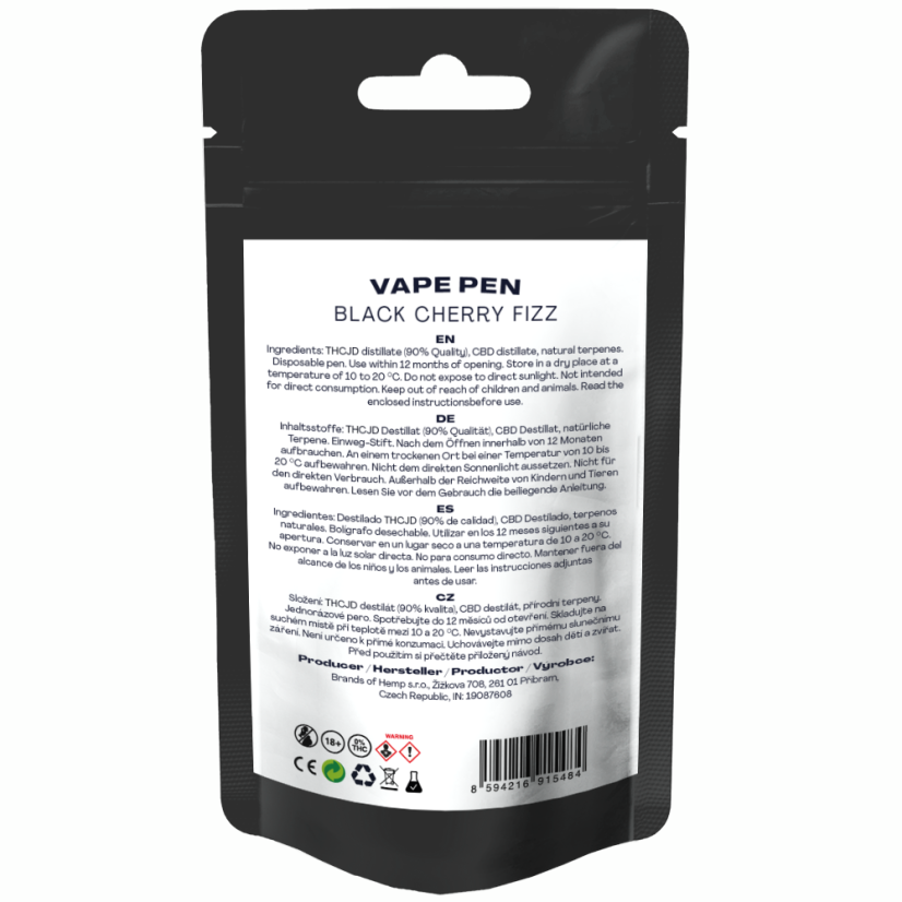 Canntropy THCJD Vape Pen Black Cherry Fizz, THCJD 90% kvalitet, 1 ml