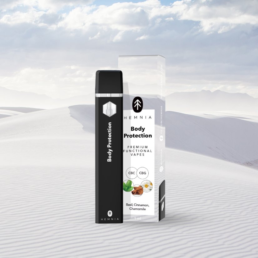 Hemnia Premium Λειτουργική CBC και CBG Vape Pen Προστασία Σώματος - 20% CBC, 75% CBG, Βασιλικός, Κανέλα, Χαμομήλι, 1ml