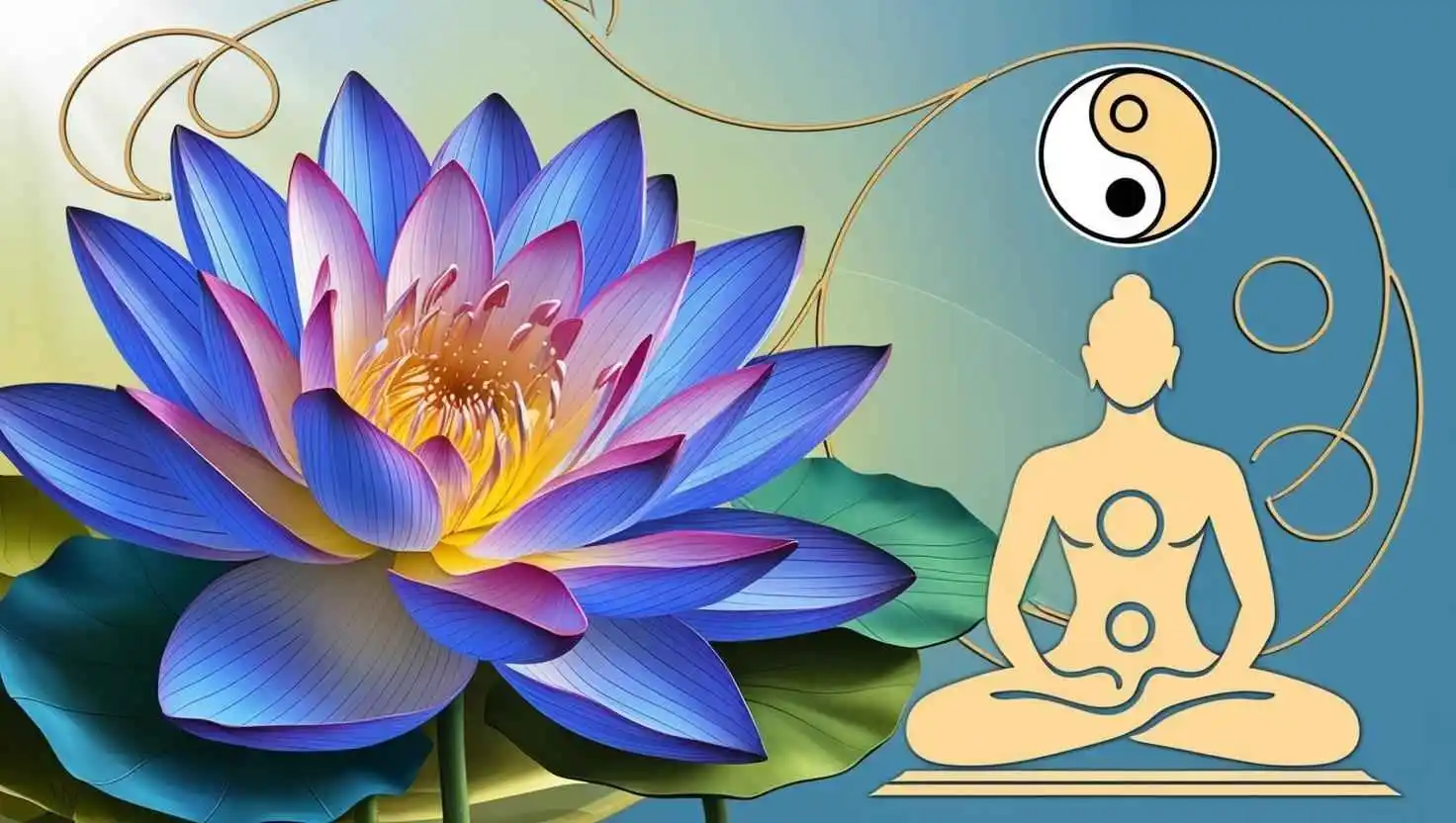 The blue lotus, a symbol of spiritual growth, meditation and balance, together with the yin-yang and chakras, represents the harmony of body and mind, which are the effects of the Blue Lotus